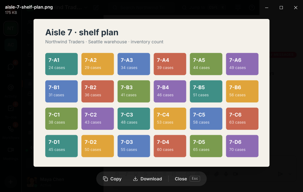 A picture open full size in the desktop app, with Copy, Download and Close at the bottom and the window buttons alone at the top right