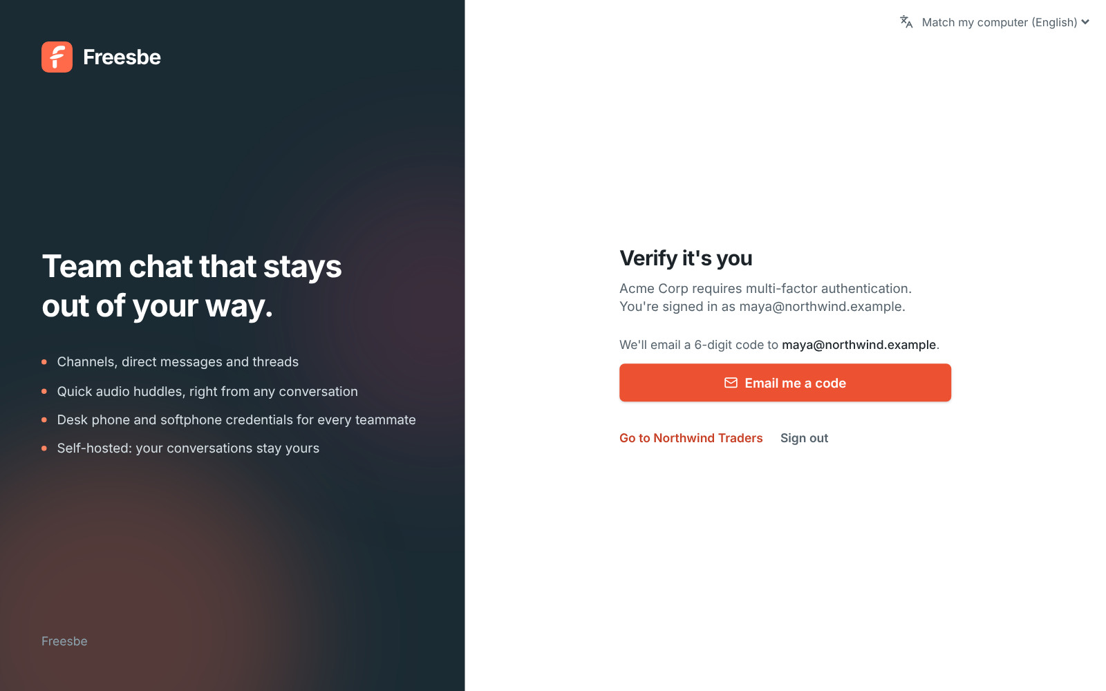 The Verify it’s you screen asking for a code from the authenticator app, with Email me a code as another option