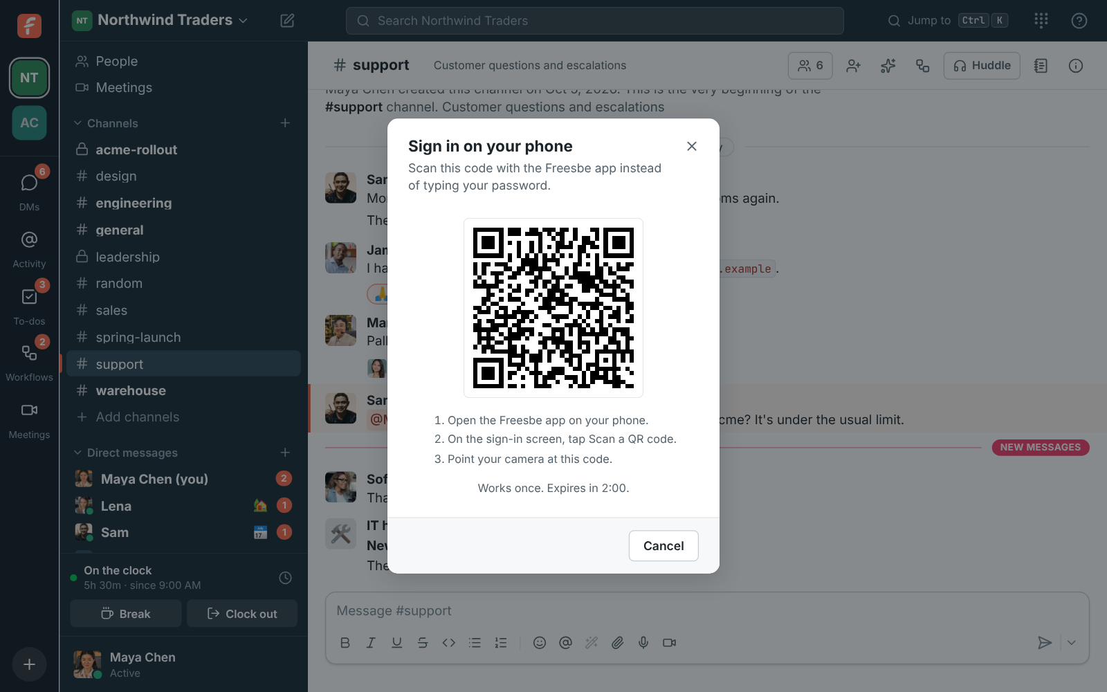 The Sign in on your phone dialog with a QR code that works once and expires in under two minutes