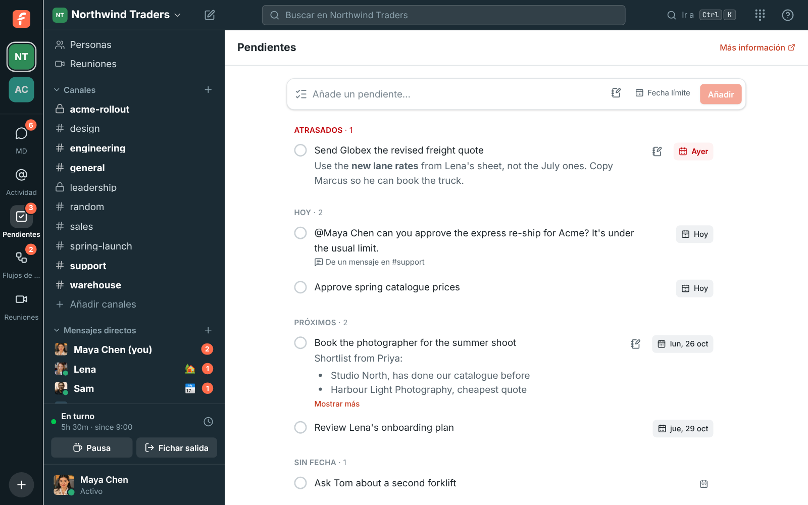 The To-dos page in Spanish